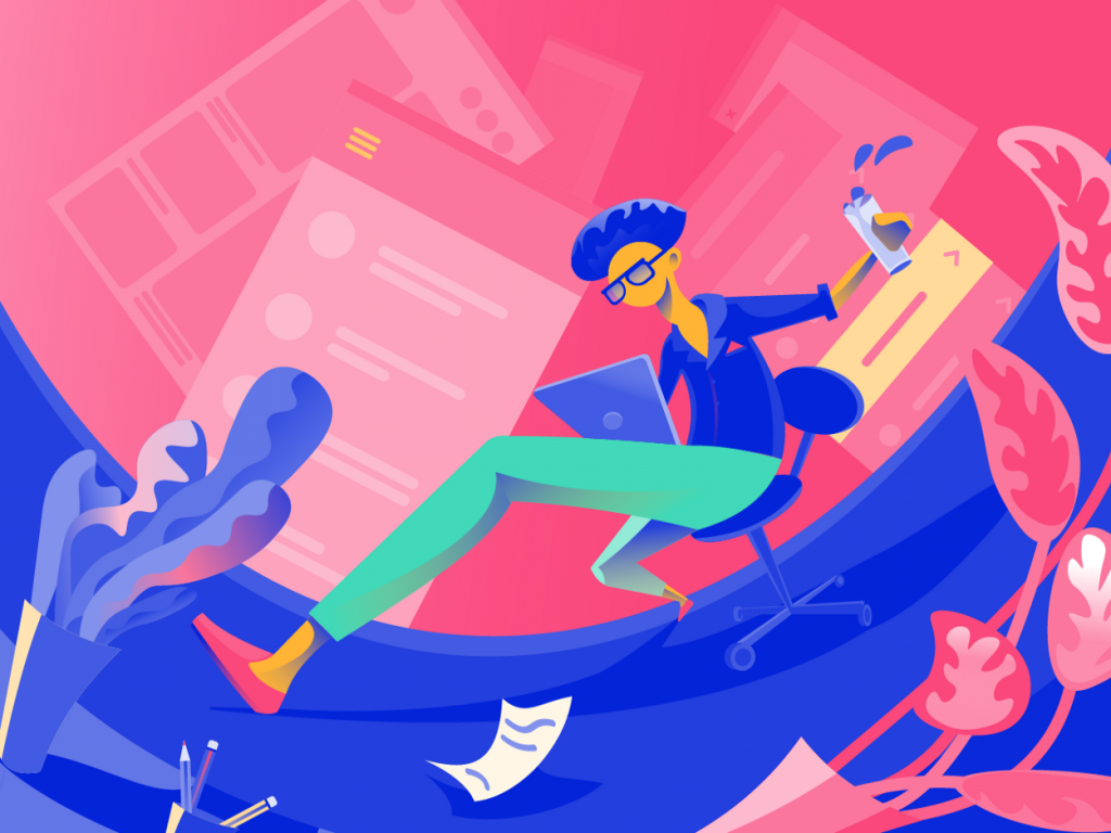 Ilustrasi gaya flat dengan bentuk geometris dan warna blok cerah