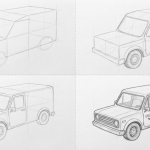 Langkah dan sketsa perspektif cara menggambar kendaraan mobil