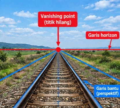 gambar garis horizon dan titik vinishing point